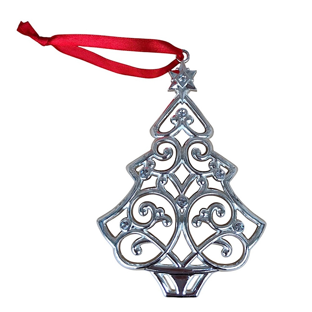 Lenox Sparkle and Scroll Tree‎ Ornament Christmas Clear Crystals Silver Plated